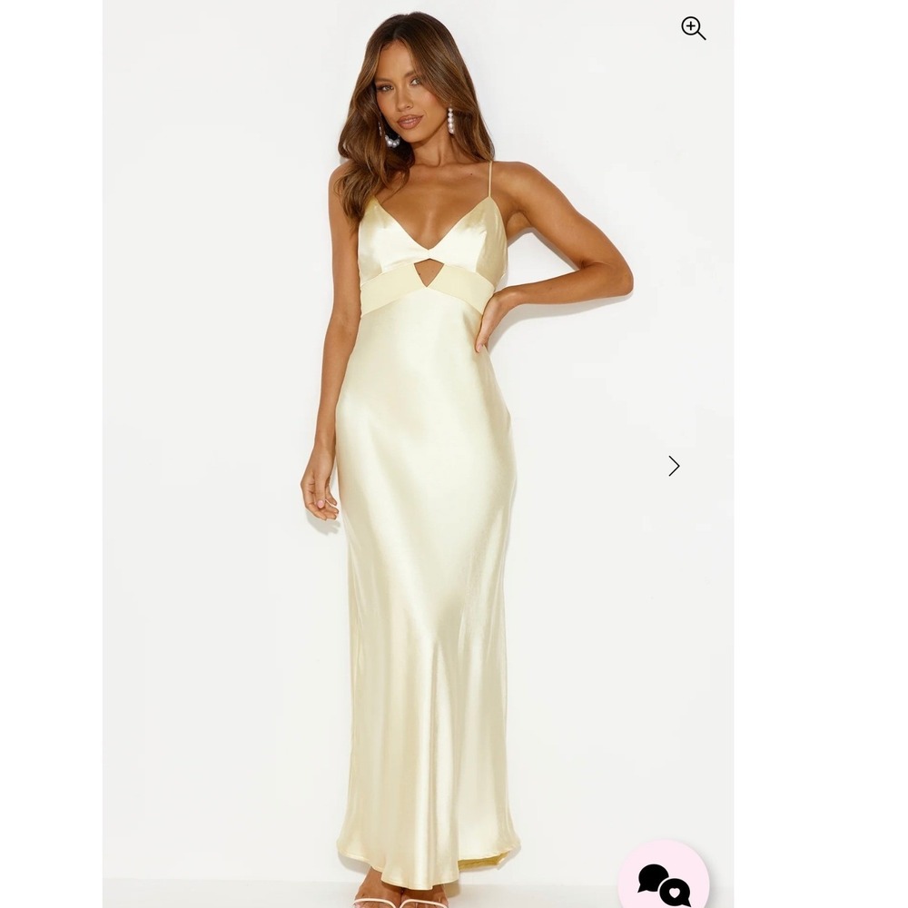 One and Only Collective Yellow Satin Cutout Slip Maxi Dress Womens L‎